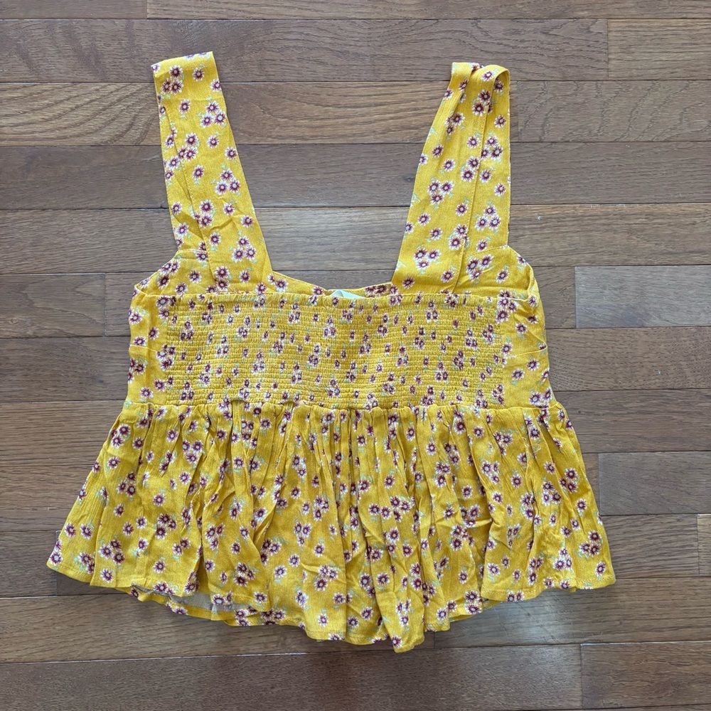 Easel Yellow Floral Print Cropped Flowy Tank Top - Picture 2 of 6